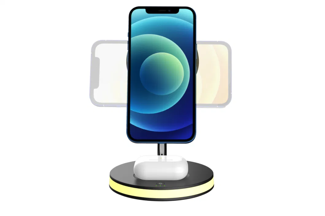 3 in 1 Wireless Phone Charging Station Qi 15W Quick Charger Base Mobile Stand with LED Light for Smartphone/Wireless Charger