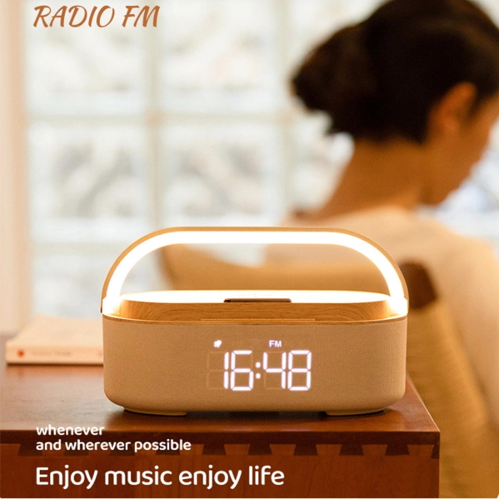 Multifunctional Time Clock Alarm Clock Dimming LED Mood Lighting Speaker 15W Wireless Charger