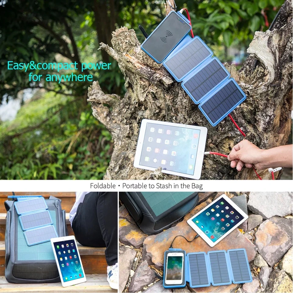 Mobile Portable Foldable Wireless Qi Charger 20000mAh Solar Power Bank