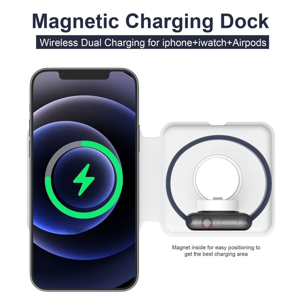 2021 New Magsafe Portable Folding Magnetic Dual Qi Wireless Charger for Apple iPhone 12 PRO Max 12PRO 12mini Watch or Airpods