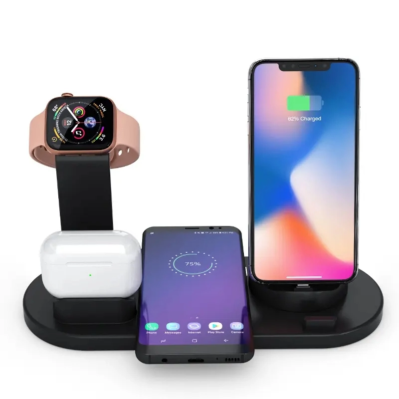 10W 4 in 1 Carregador Wireless Charger Smartphone Docking Charging Station Stand Pad Fast Mobile Phone Charger