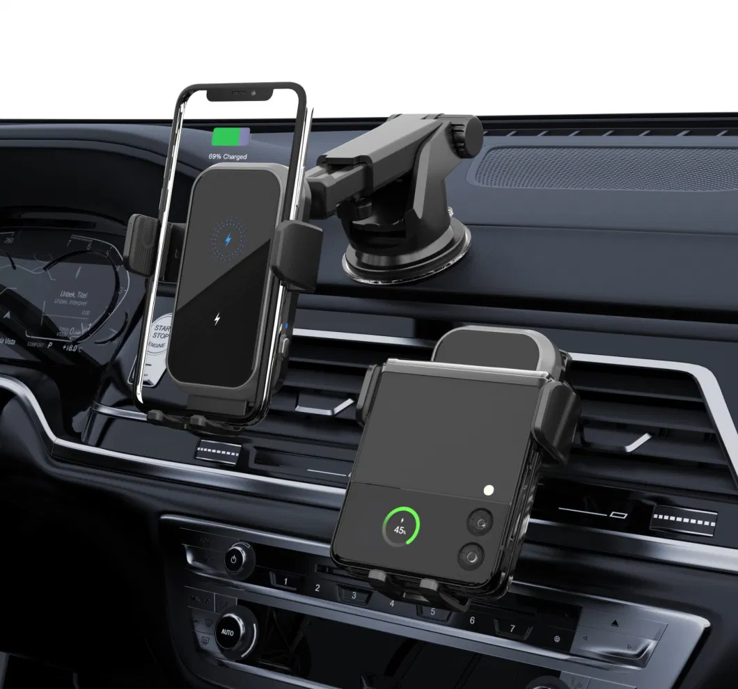 Dual Coils Smart Auto-Sensing 15W Wireless Car Charger Mount Automatic Clamping for Samsung Z Fold 2 3 4 5
