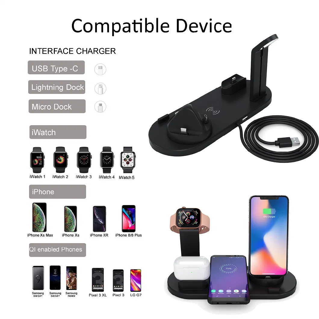 Universal Multi Qi Wireless Charger 3 in 1 Dock Stand Compatible for Watch Air Pod White 10 Years Factory Free Sample