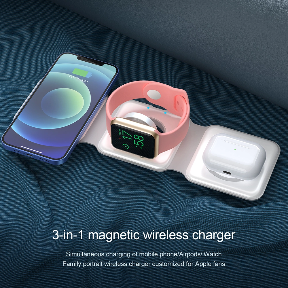 15W 3 in 1 Foldable Magnetic Wireless Charger for iPhone Apple Watch Airpod 3