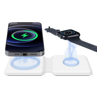 2021 New Magsafe Portable Folding Magnetic Dual Qi Wireless Charger for Apple iPhone 12 PRO Max 12PRO 12mini Watch or Airpods