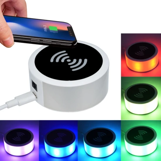 LED Light Desktop Quick 15W USB Wireless Charger Qi Fast Wireless Charging with Changeable LED Color for Any Qi